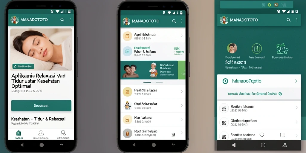 Antarmuka aplikasi MANADOTOTO dengan fitur Tidur & Relaksasi yang menenangkan.